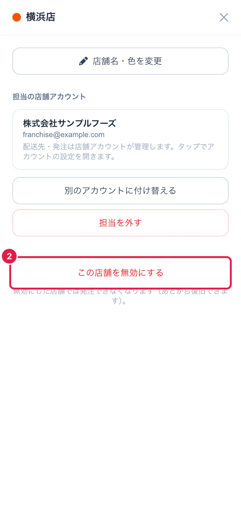 店舗アカウントが担当している店舗の詳細