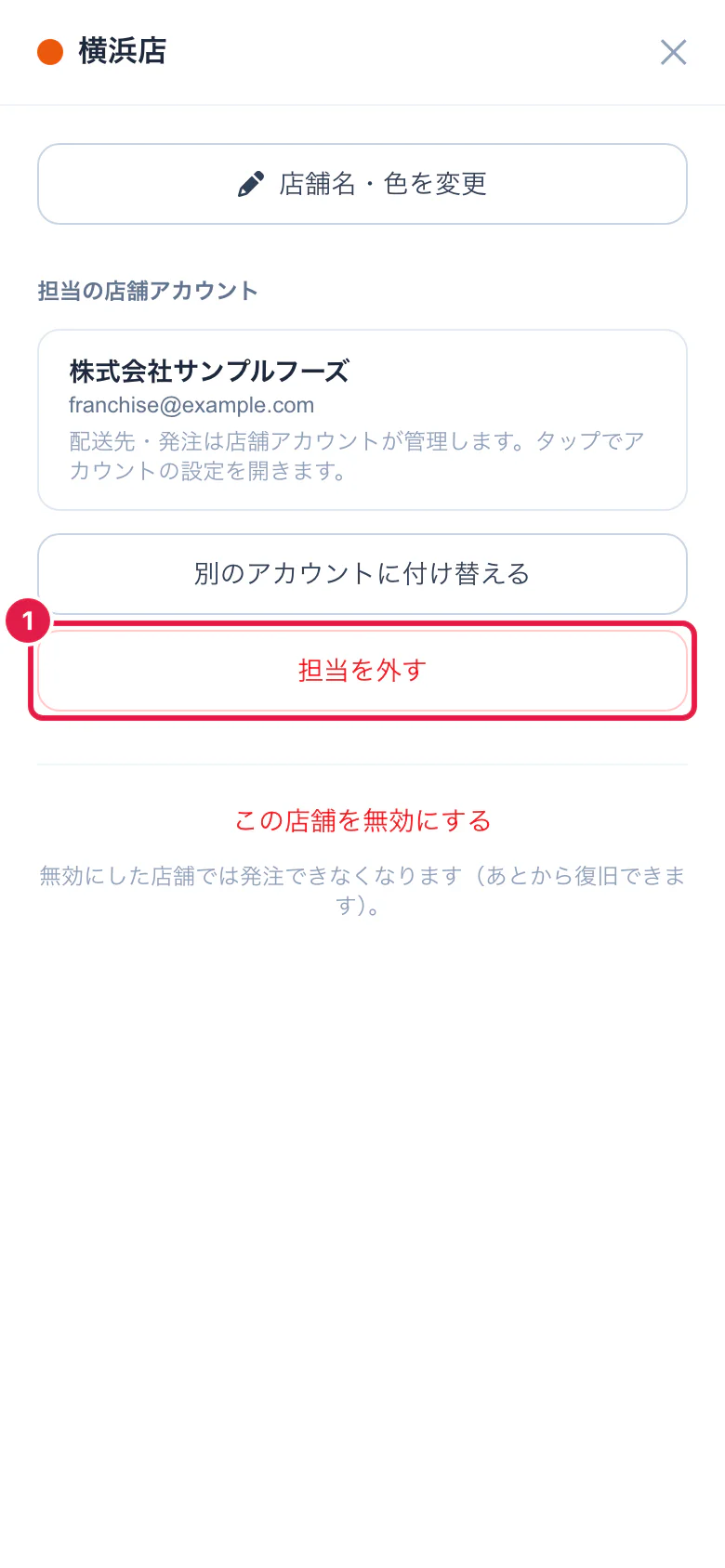 店舗アカウントが担当している店舗の詳細