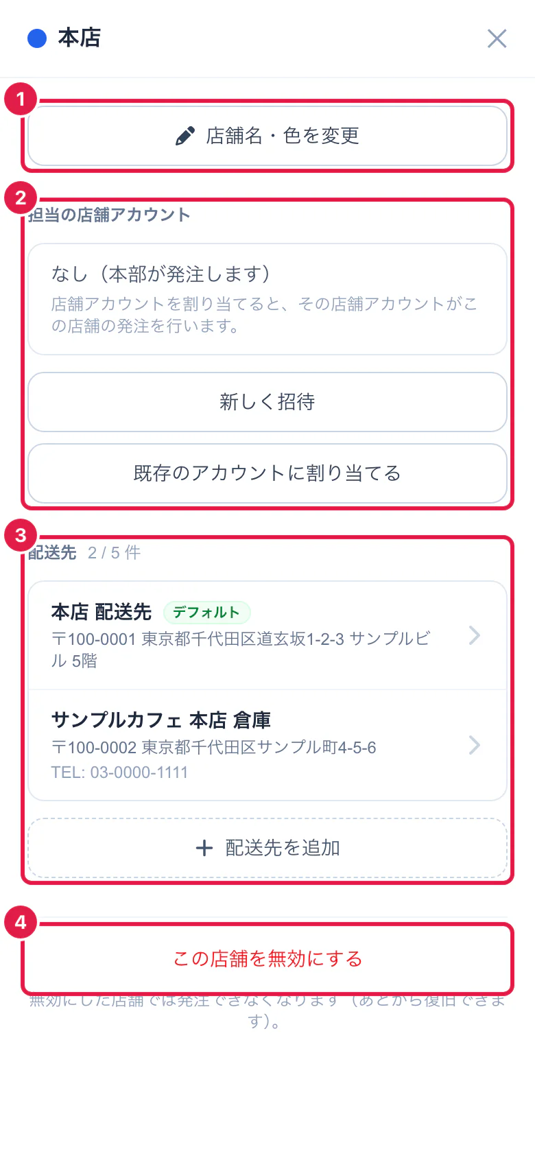 店舗の詳細（本部が発注する店舗）